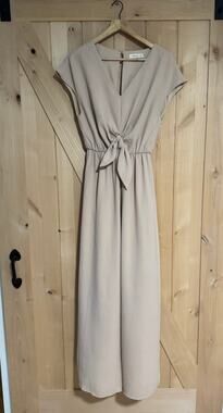 Em & Elle | Tan Short Sleeve Tie Waist Jumpsuit | Size M